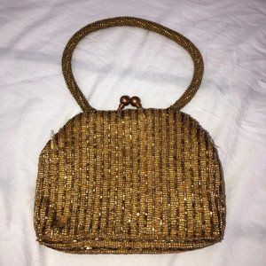 La Regale Vintage 1960s gold all beaded mini hand bag